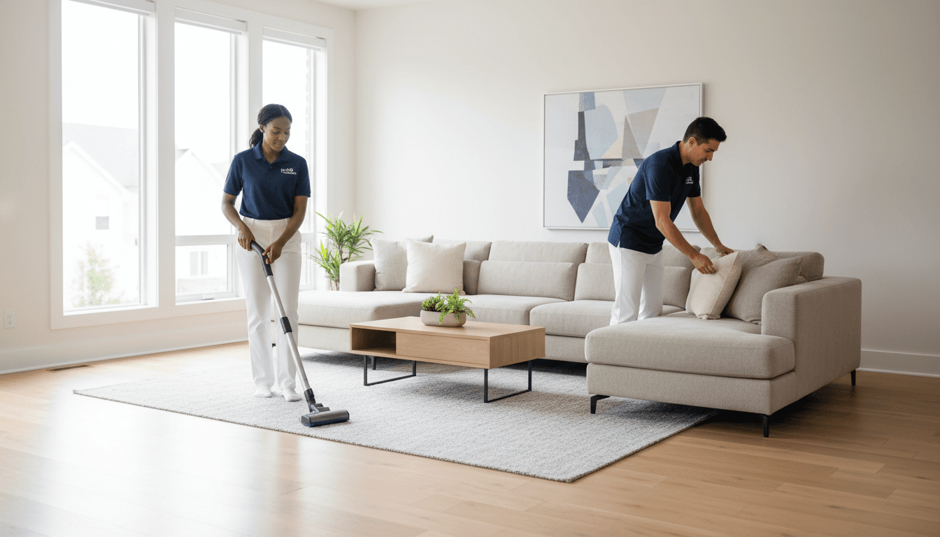 Professional cleaner using carpet cleaning equipment in a bright Edmonton home